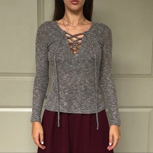 lace up top / sweater